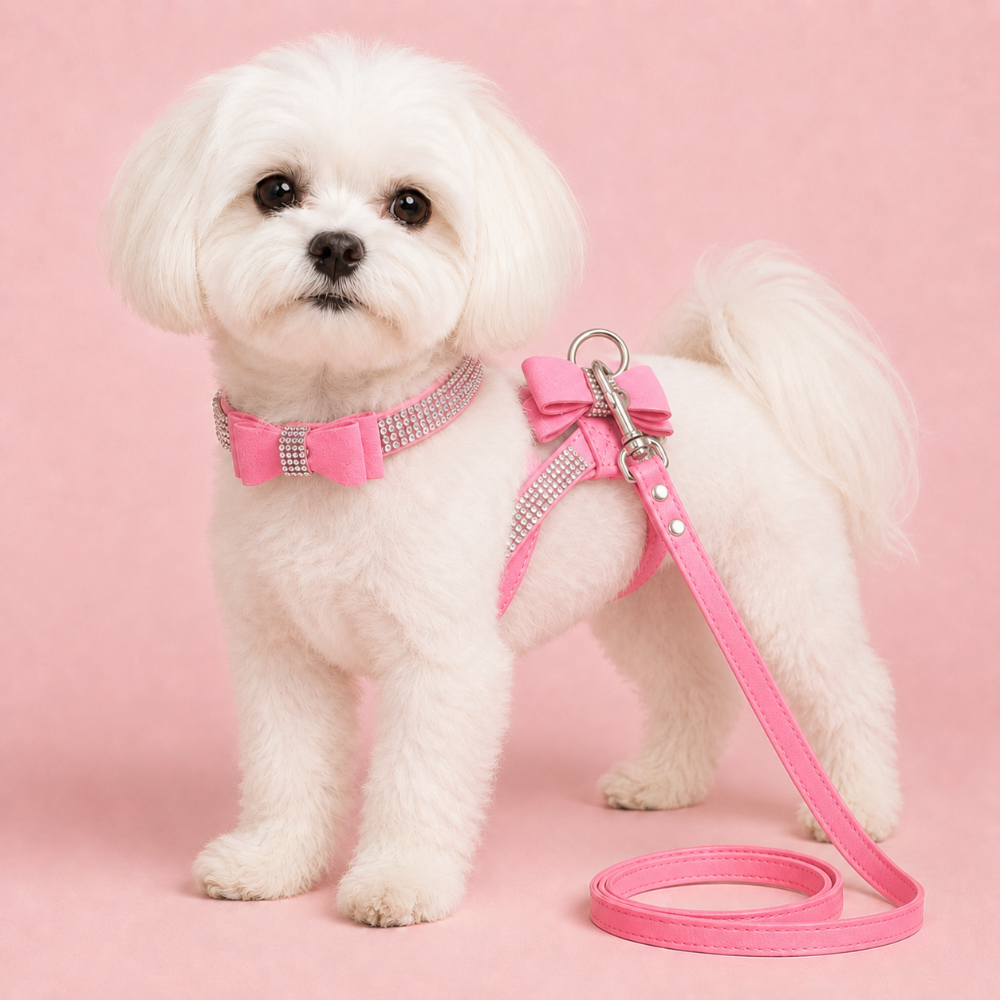 PINK CRYSTAL BOW HARNESS & LEAD SET