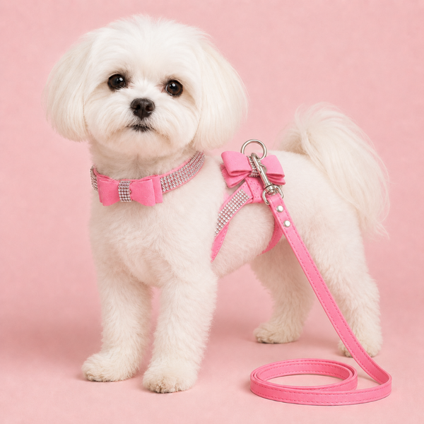 PINK CRYSTAL BOW HARNESS & LEAD SET