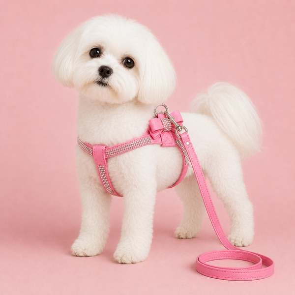 PINK CRYSTAL BOW HARNESS & LEAD SET