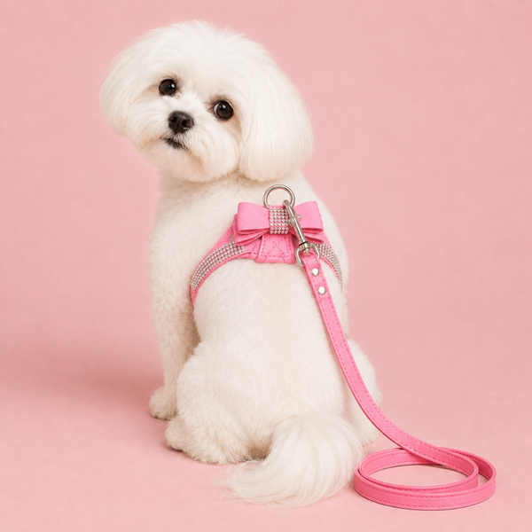 PINK CRYSTAL BOW HARNESS & LEAD SET