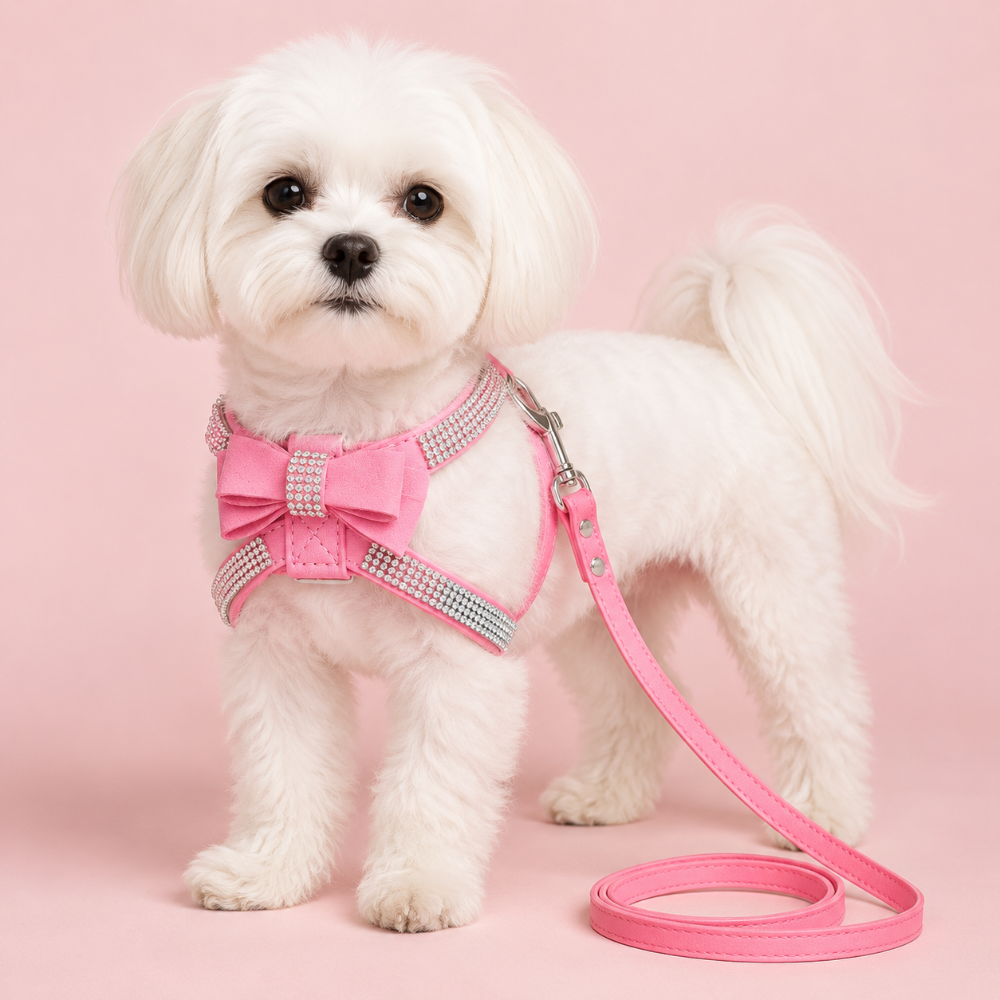 PINK CRYSTAL BOW HARNESS & LEAD SET