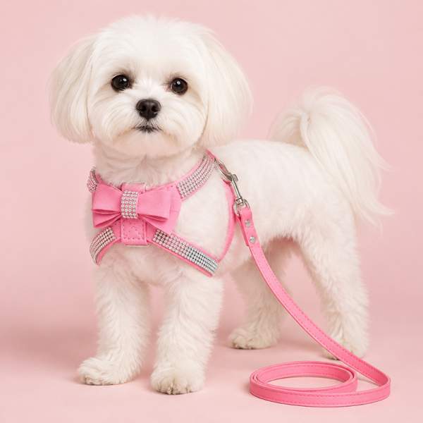 PINK CRYSTAL BOW HARNESS & LEAD SET