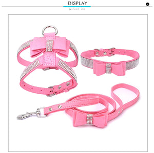 PINK CRYSTAL BOW HARNESS & LEAD SET