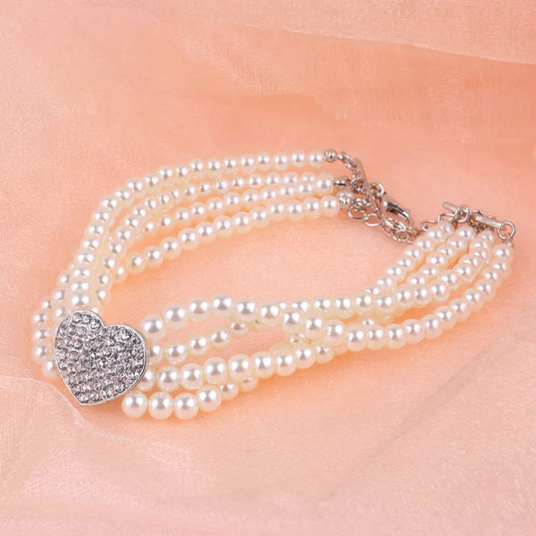FOUR ROW HEART PEARL NECKLACE